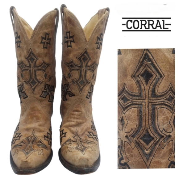 Corral Western Leather Cowboy Cross Boots - Picture 1 of 8